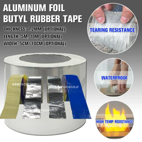 Aluminum Foil Butyl Rubber Tape, Waterproof Tape for Outdoor Leakage Repair