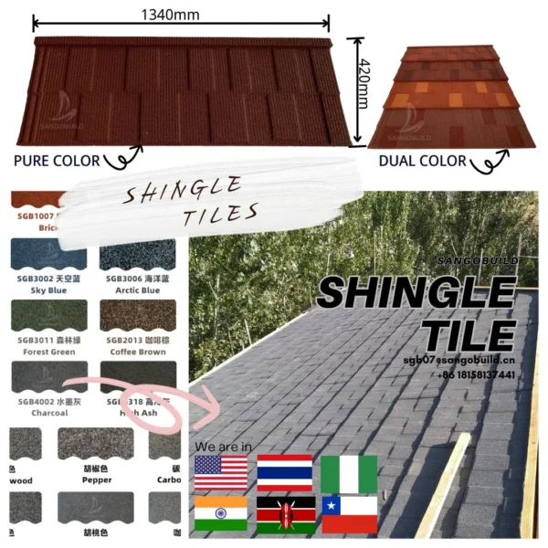 Building Materials Stone Coated Metal Roofing Tiles Classical Style Az150g