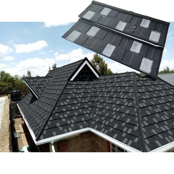Building Materials Wind Resistance Stone Coated Metal Roofing Tiles Az150g Shingle Design
