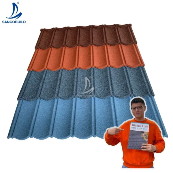 Chile El Salvador Metalico Techos 0.5mm Az150 American Standard Shingles Terracotta Color Coated Roof Stone Tiles