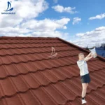 Chile El Salvador Metalico Techos 0.5mm Az150 American Standard Shingles Terracotta Color Coated Roof Stone Tiles