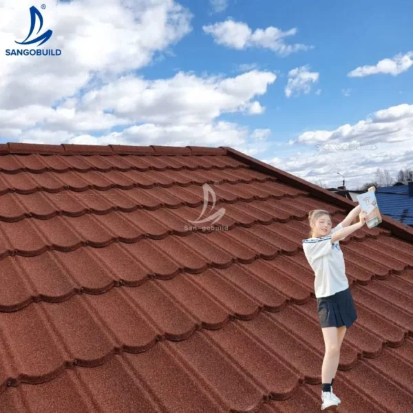 Chile El Salvador Metalico Techos 0.5mm Az150 American Standard Shingles Terracotta Color Coated Roof Stone Tiles