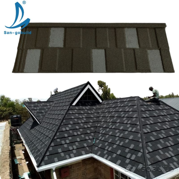 Chinese Factory Low Price Roofing Shingles Villa Rooftop Design Modern Red Color Stone Coated Metal Roof Tile