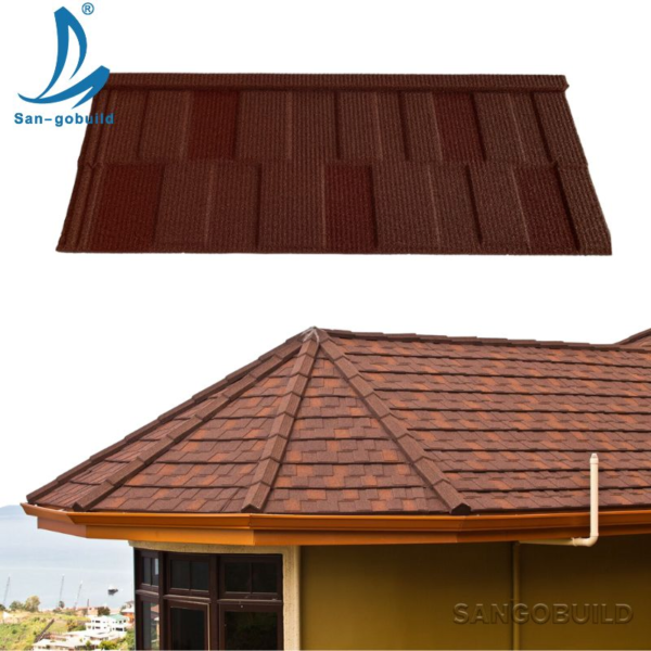 Chinese Factory Low Price Roofing Shingles Villa Rooftop Design Modern Red Color Stone Coated Metal Roof Tile