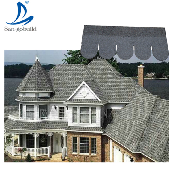 Coloured Glaze Material 1000mm Length 333mm Width Fish Scale Asphalt Roofing Shingles