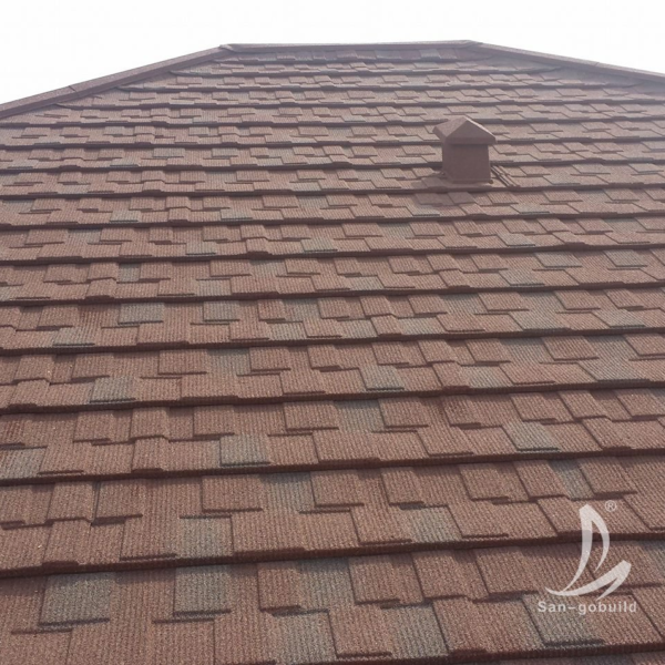 Colroful Flat Roofing Materials Design Sand Stone Chips Coated Metal Roofing Shingles Design