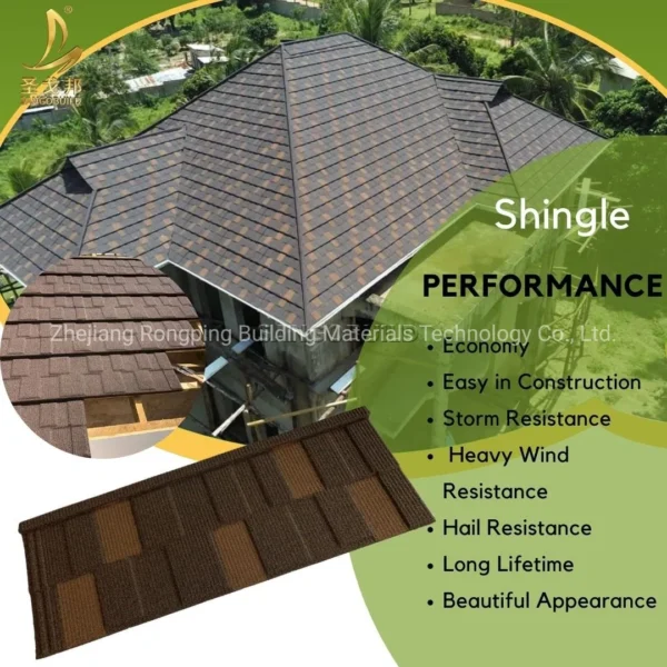 Construction Material 1340*420mm Aluminized Zinc Steel Roofing Sheet Stone Coated Metal Roof Tiles