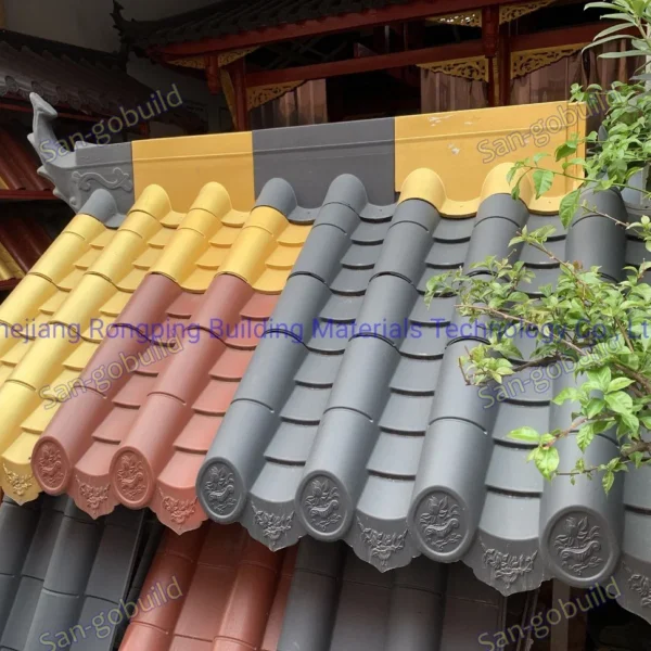 Easy Installing Polymer Material Lightweight Chinese Roof Tile for Temple Style Rooftop