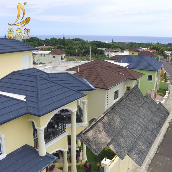 European and American Standard Interlocking Roof Tile, 0.45mm Stone Coated Galvanized Aluminium Steel Panelmetal Roof Shingles European and American Standard Interlocking Roof Tile, 0.45mm Stone Coated Galvanized Aluminium Steel Panelmetal Roof Shingles