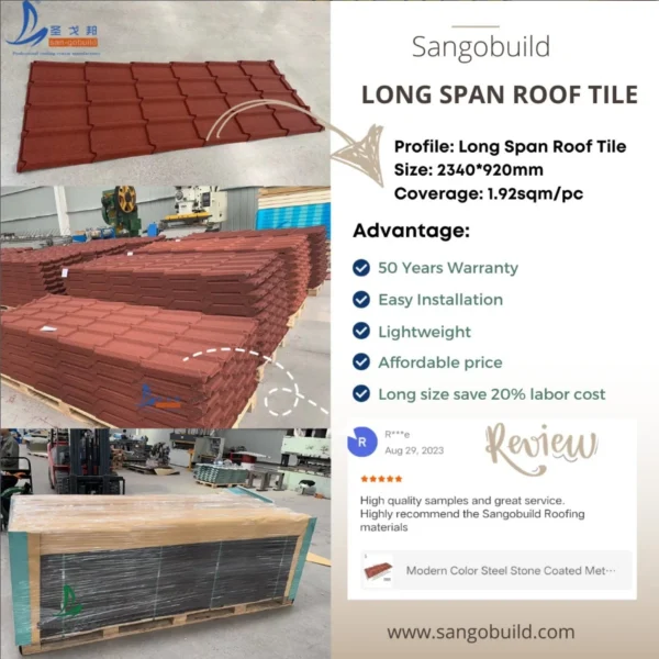Extreme Weather Durable Anti Leak Az150 Stone Coated Metal Roof Tiles