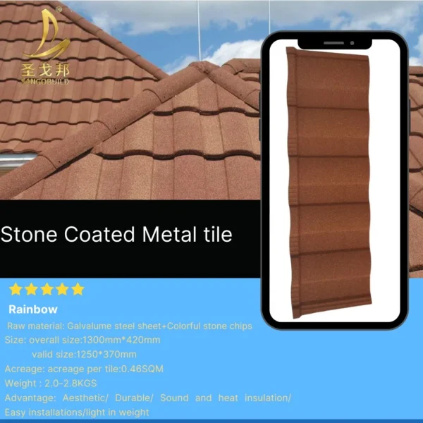 Free Samples China Metal Tile Building Materials Manufacturer Rainbow Type Decorative Aluminum Zinc Sheet Stone-Coated Metal Roofing Tiles