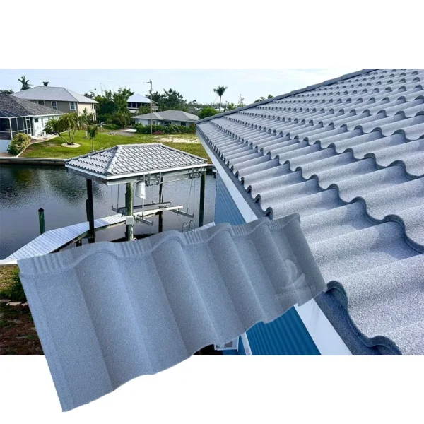 Heat Resistance Alu-Zinc Colored Stone Coated Metal Roofing Tiles Golan Type