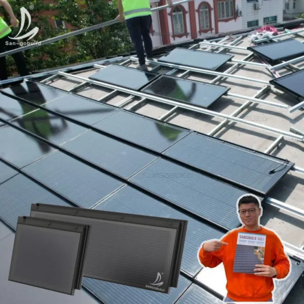 High Power Generation Efficiency Solar Rooftiles Roof Aesthetics Grey Black BIPV Solar Roof Tile