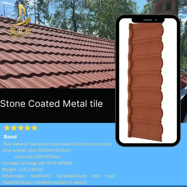 High Quality Light Weight Building Construction Material Roofing Sheet Zinc Steel Color Stone Coated Metal Roof Tile