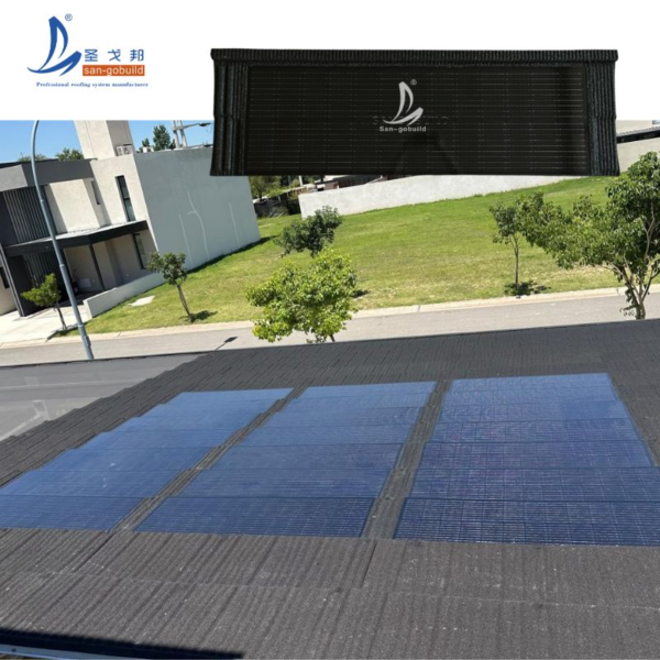 Home Energy System Best Efficient 80W Monocrystal Stone Coated Solar Roof Tiles