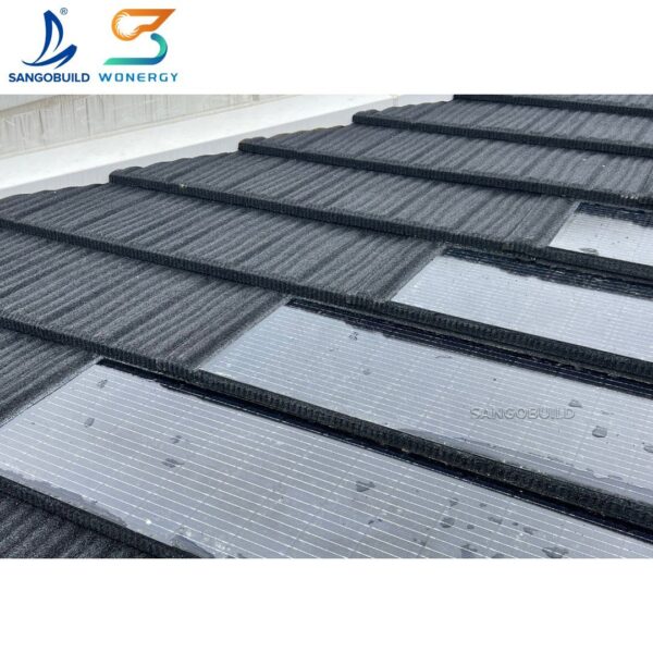 [Hot Item] BIPV Roofing 50 Years Warranty Black Panel 90W Stone Coated Metal Solar Roof Tile
