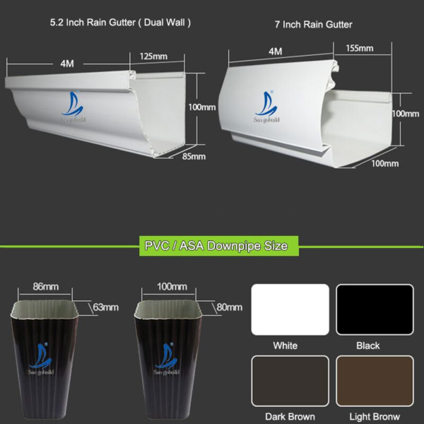 Hot-Sale PVC Rain Gutter Downspout Aluminum Gutter Drainage System 5.2-7inch Size Square Rain Gutter
