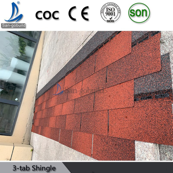 Popular Selling Bitumen 3-Tab Asphalt Roofing Shingles for India, Kenya, Ghana, Vietnam