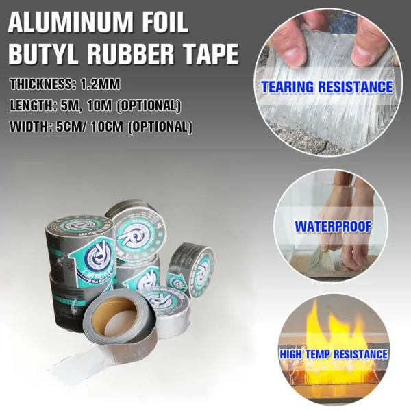 Reinforced Aluminum Foil Butyl Rubber Tape Self Adhesive Waterproof Roof Pipe