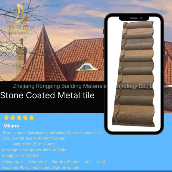 Roofing Materials Galvalumed Roofing Sheet 1340*420mm Milano Tile Colorful Stone Coated Metal Roof Tiles