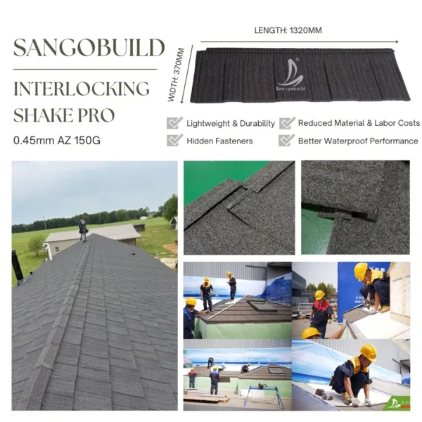 Sangobuild Color Stone Coated Metal Sheet Tile Makuti Grained Tile Roofing Material