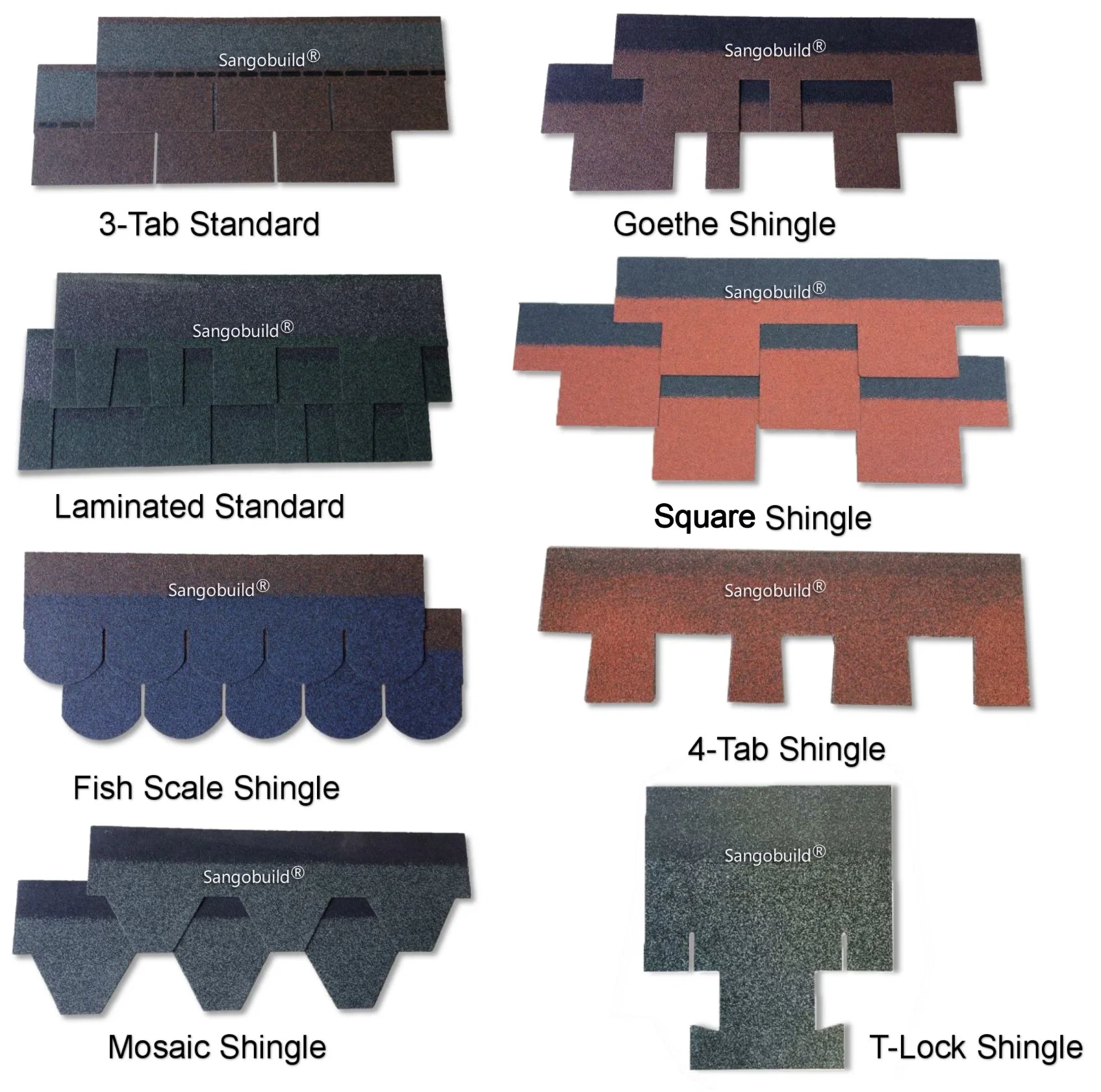 Sangobuild Colorful Asphalt Shingle for Roof Water Proof Sangobuild Colorful Asphalt Shingle for Roof Water Proof