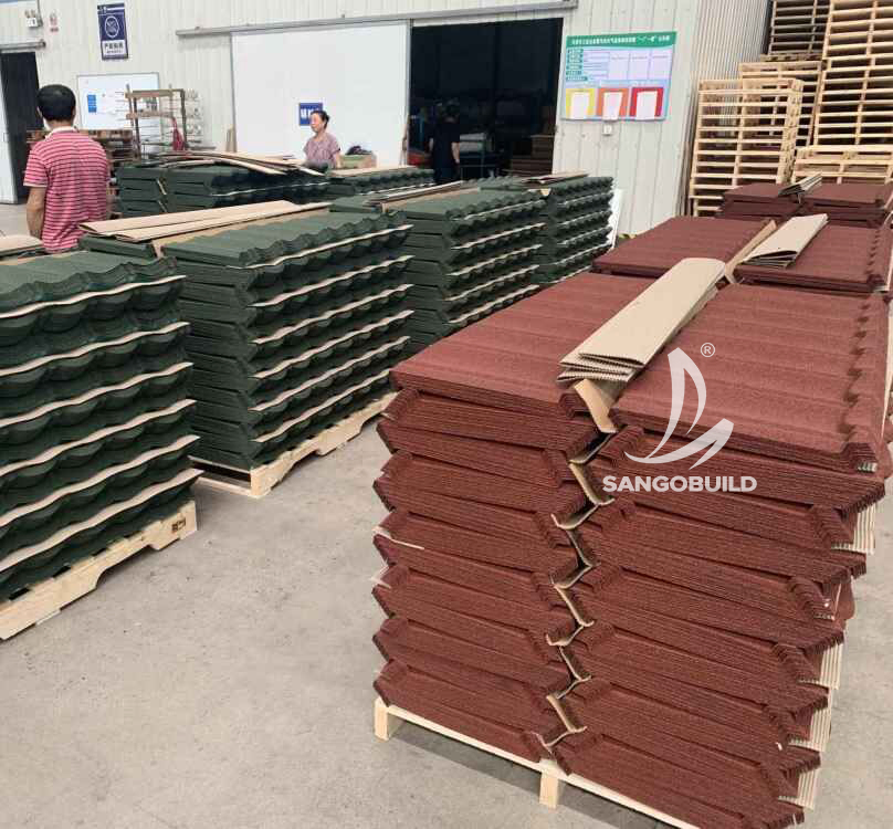 Sangobuild Factory Interlocking Anti-Corrosion Metal Roofing Sheets Spanish Color Stone Granules Coated Steel Roof Tile Sangobuild Factory Interlocking Anti-Corrosion Metal Roofing Sheets Spanish Color Stone Granules Coated Steel Roof Tile