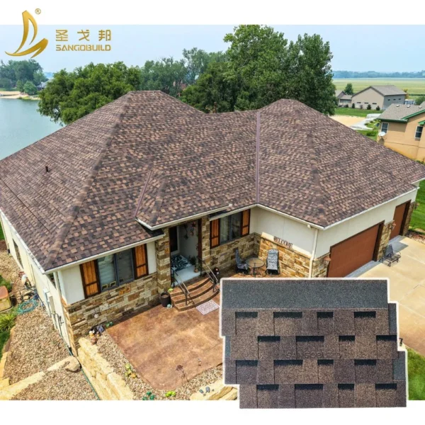 UV-Protection Construction Material Fiberglass Laminated Fireproof Asphalt Roofing Shingle for Resorts