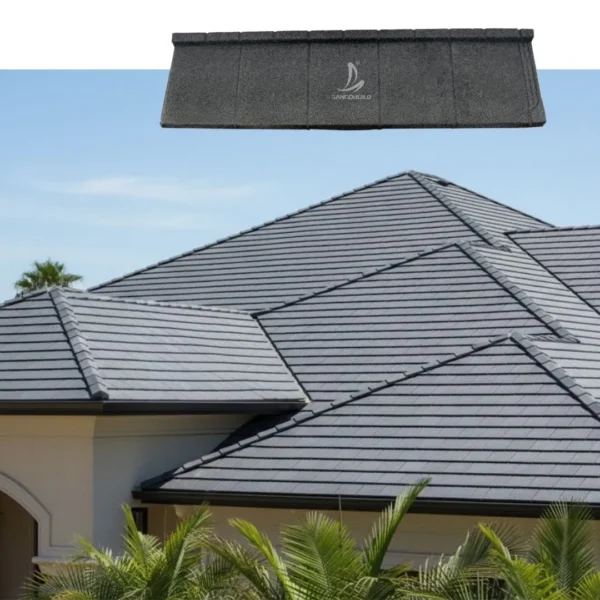 UV Resistant Color Fade Proof High Strength Aluzinc Steel Stone Coated Roof Tiles