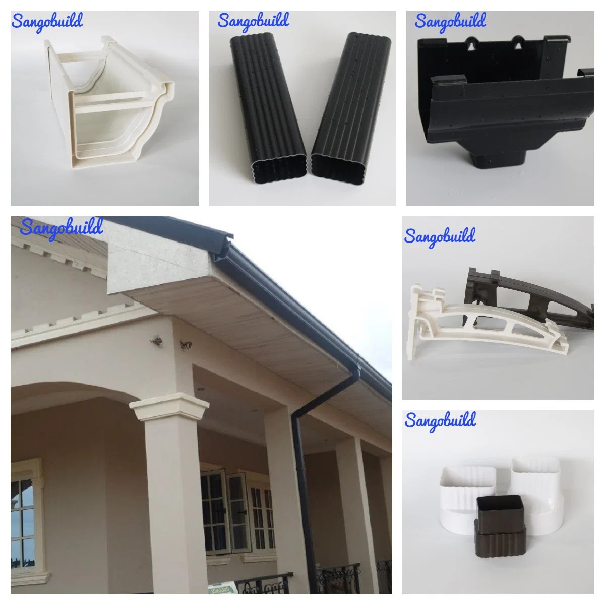 Water Collectors System PVC Rain Gutters and Down Pipes Rainwater Guttering Roof Drainage for Villa No Color Fading Water Collectors System PVC Rain Gutters and Down Pipes Rainwater Guttering Roof Drainage for Villa No Color Fading